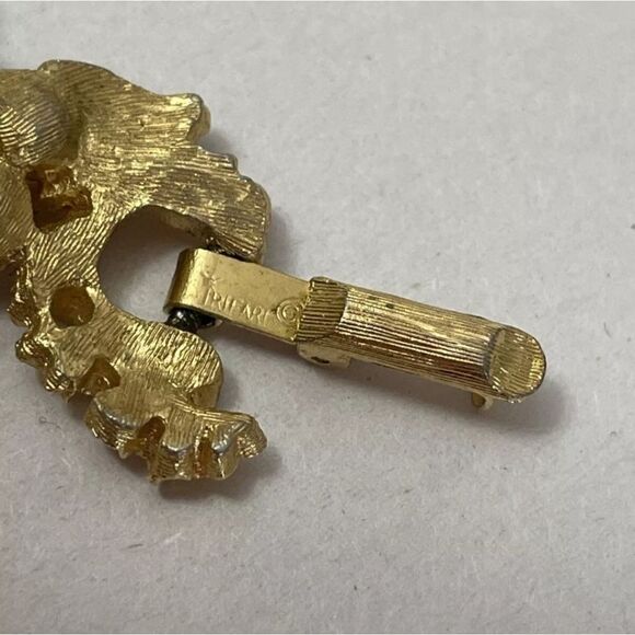 TRIFARI VINTAGE BRUSH GOLD LEAF & PEARL LINK BRACELET 1960s - Picture 6 of 8